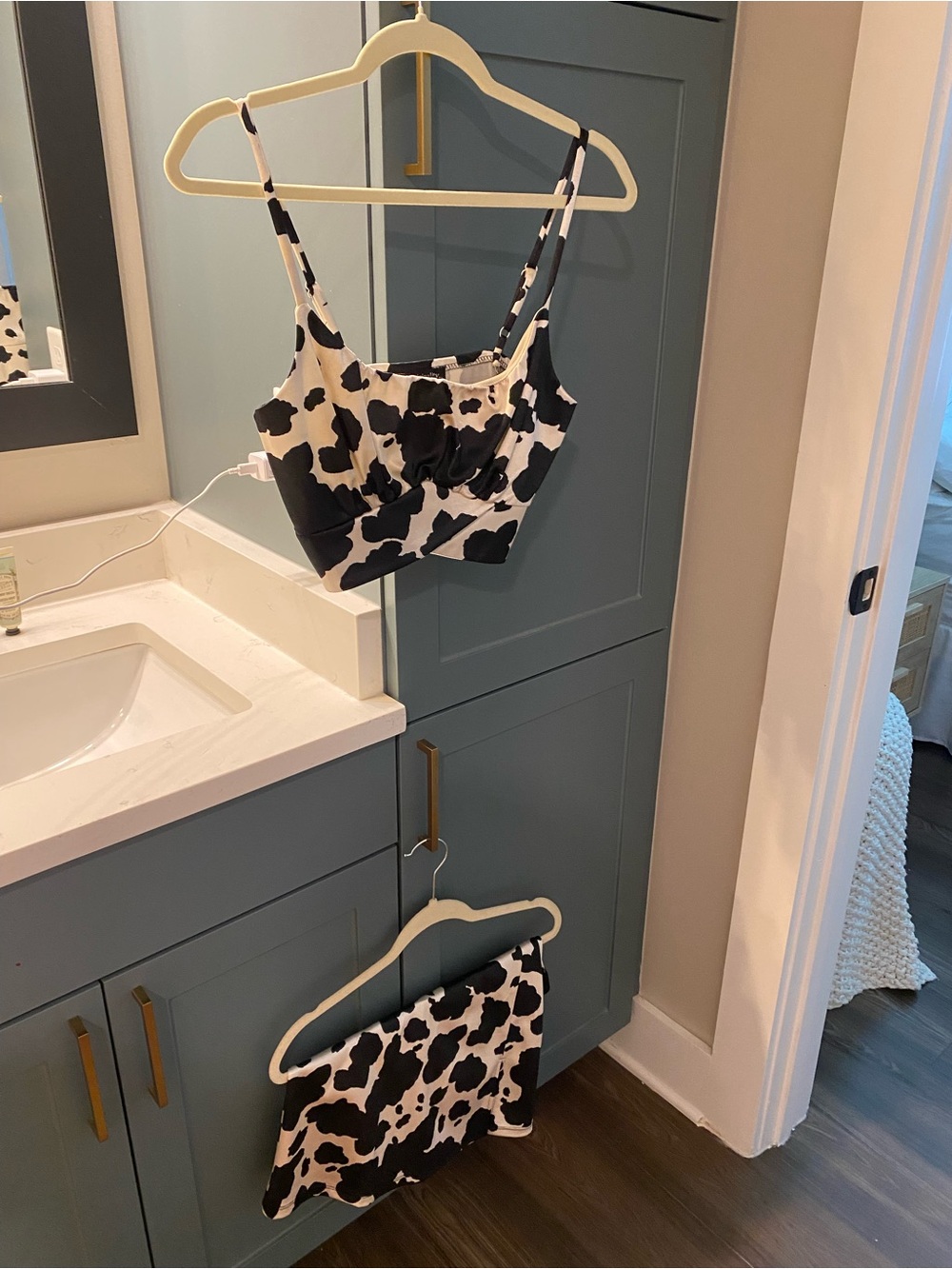 Cow Print Crop Cami Set - Black & White